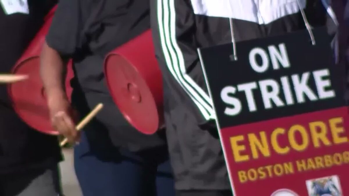 Union workers at Encore Boston Harbor hotel and casino in Everett Massachusetts are on strike and trying to work out a new contract.