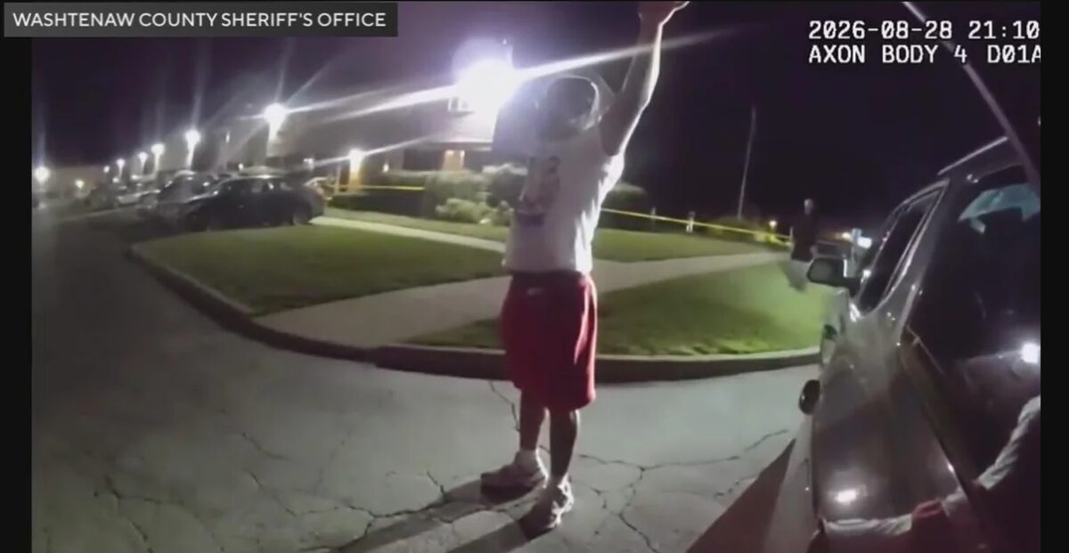 Derrick Tinsley was seen in a police body camera with his hands up when deputies knocked him to the ground.