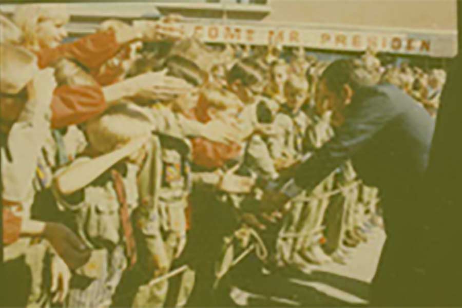 President Richard Nixon shaking hands with the crowd in Idaho Falls