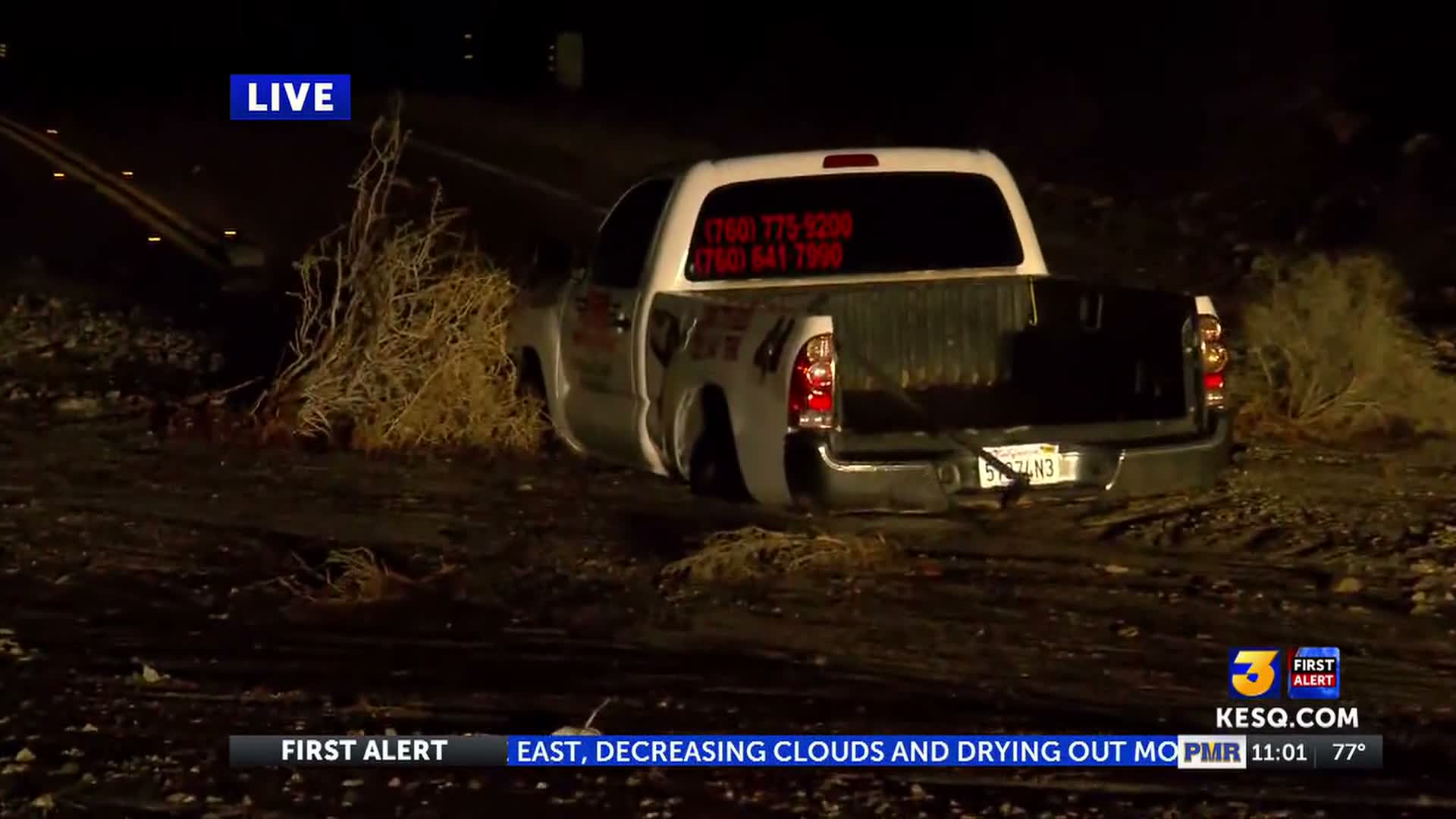 Dillon Road closed at Avenue 44 after flooding on wash in Indio Hills; one vehicle stuck