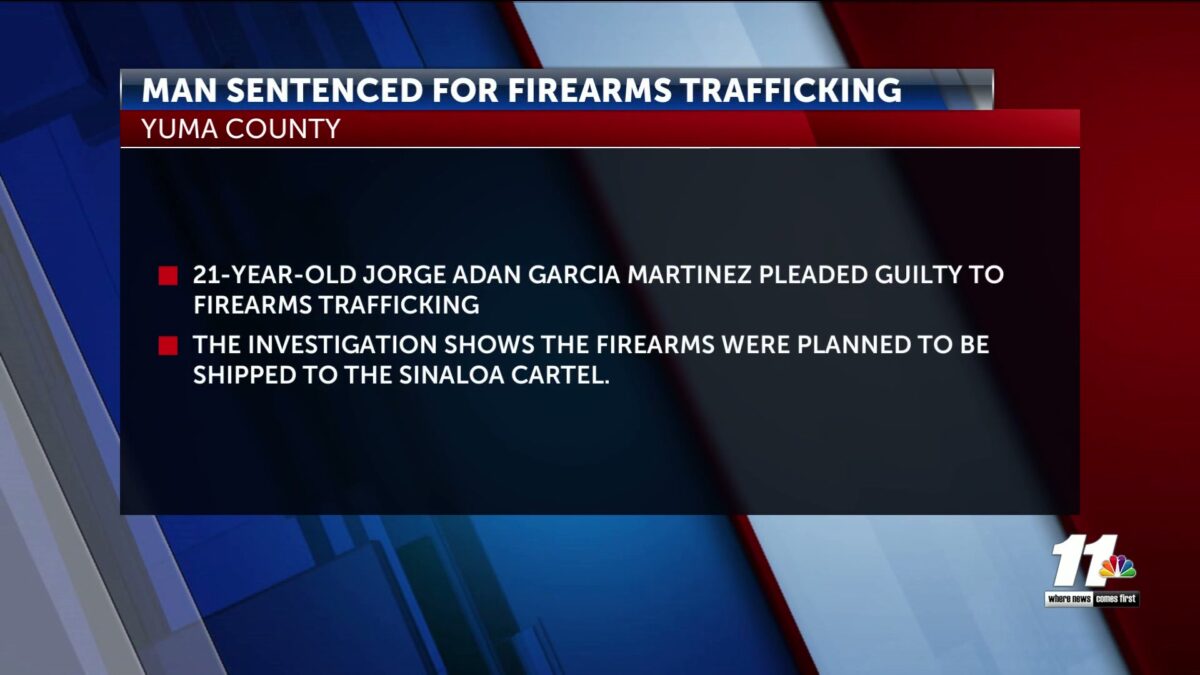Yuma-area man sentenced to nearly 11 years in prison for firearms trafficking