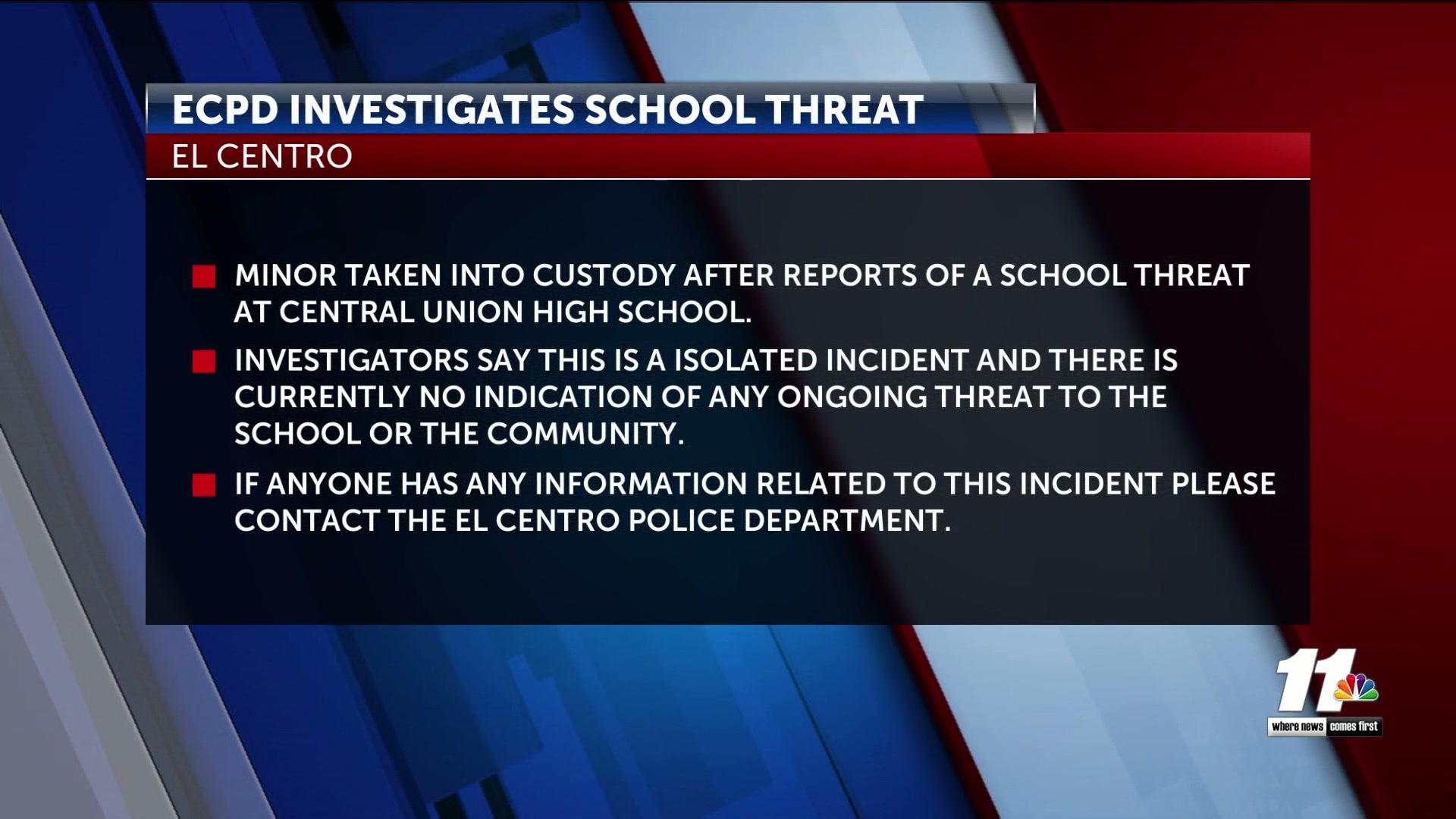 Teen arrested for reported threats at El Centro school