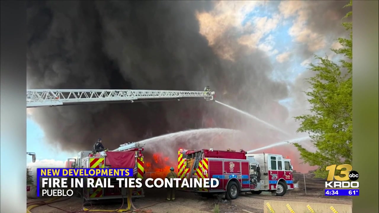 Large fire burns railroad ties in Midtown Pueblo