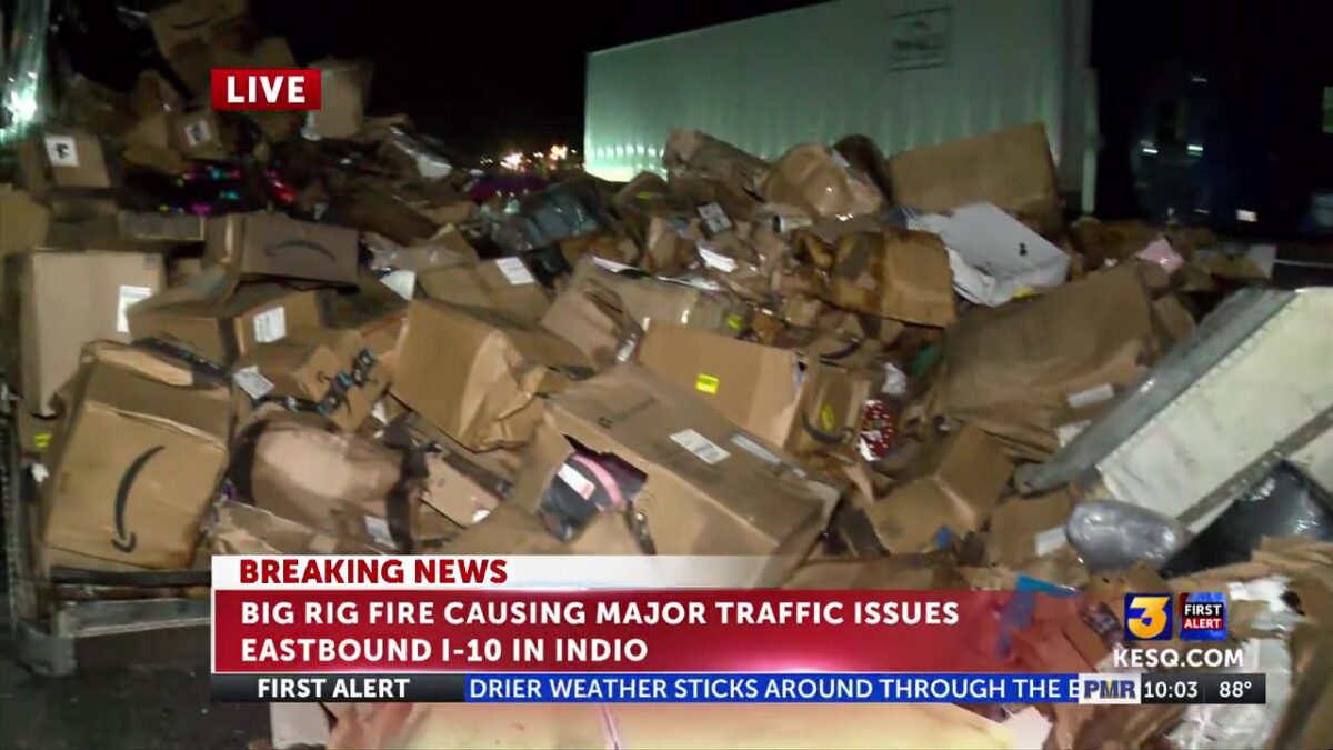 Amazon truck catches fire