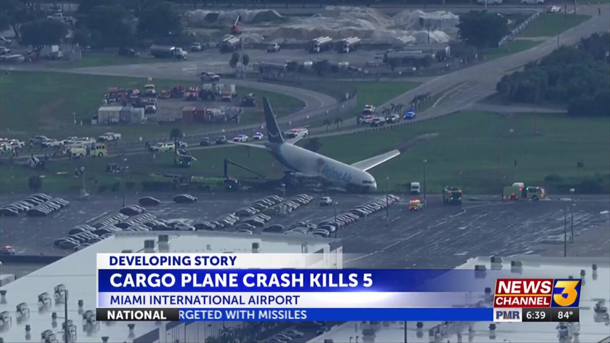 Five dead after Amazon cargo plane crashes and catches fire at Miami International Airport