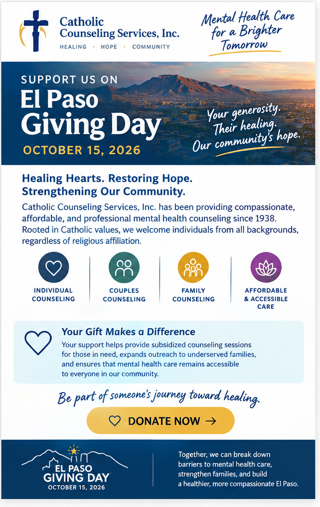 El Paso Giving Day- how Catholic Counseling Services provides affordable mental health care