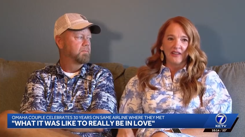 The Larsons are celebrating their 30th anniversary on the same airline that brought them together.