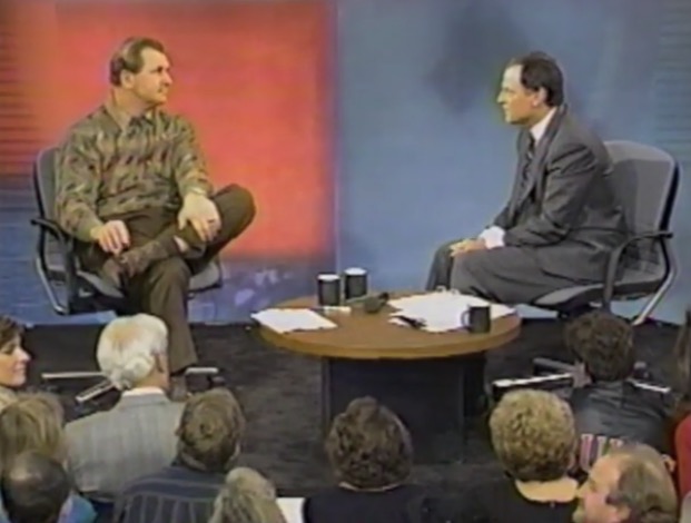 Mike Ditka and CBS Chicago sports director Johnny Morris on the last edition of "The Mike Ditka Show" on WBBM-TV