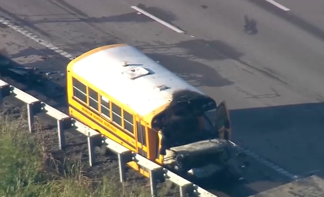 Authorities said that bus was involved in a wreck with a semi-truck before catching fire on October 20 morning. Two adults on board that bus were taken to the hospital with minor injuries.