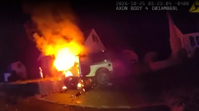 Three Holbrook police officers rescued a man trapped in a burning vehicle after a crash early October 25 morning.