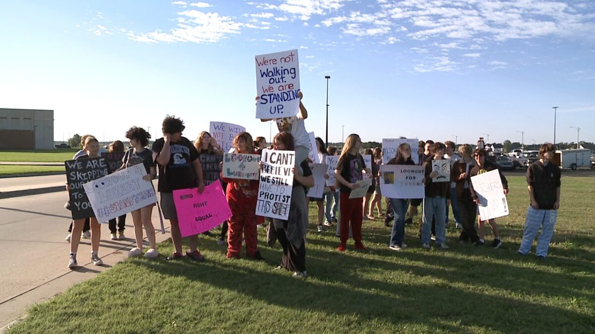 High school students in Clearwater participated in a walkout on Monday in support of a lawsuit against Unified School District No. 264