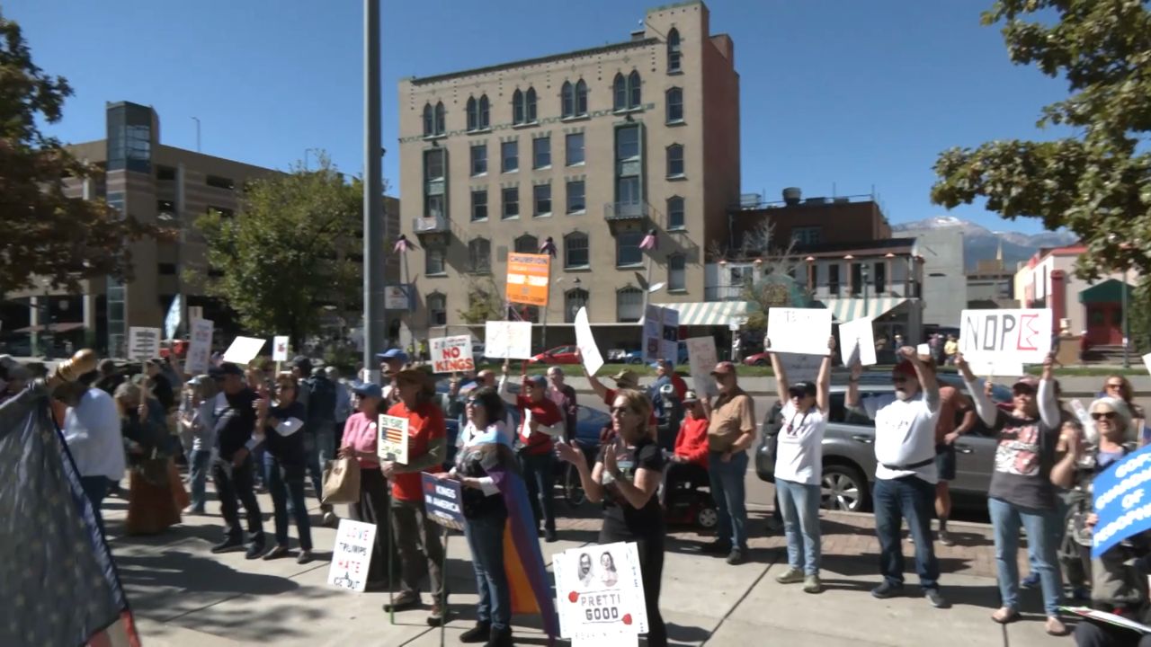 Crowd gathers for ‘No Kings’ voting event in front of Colorado Springs City Hall and Acacia Park