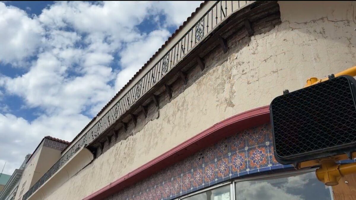 Parts of building facade fall
