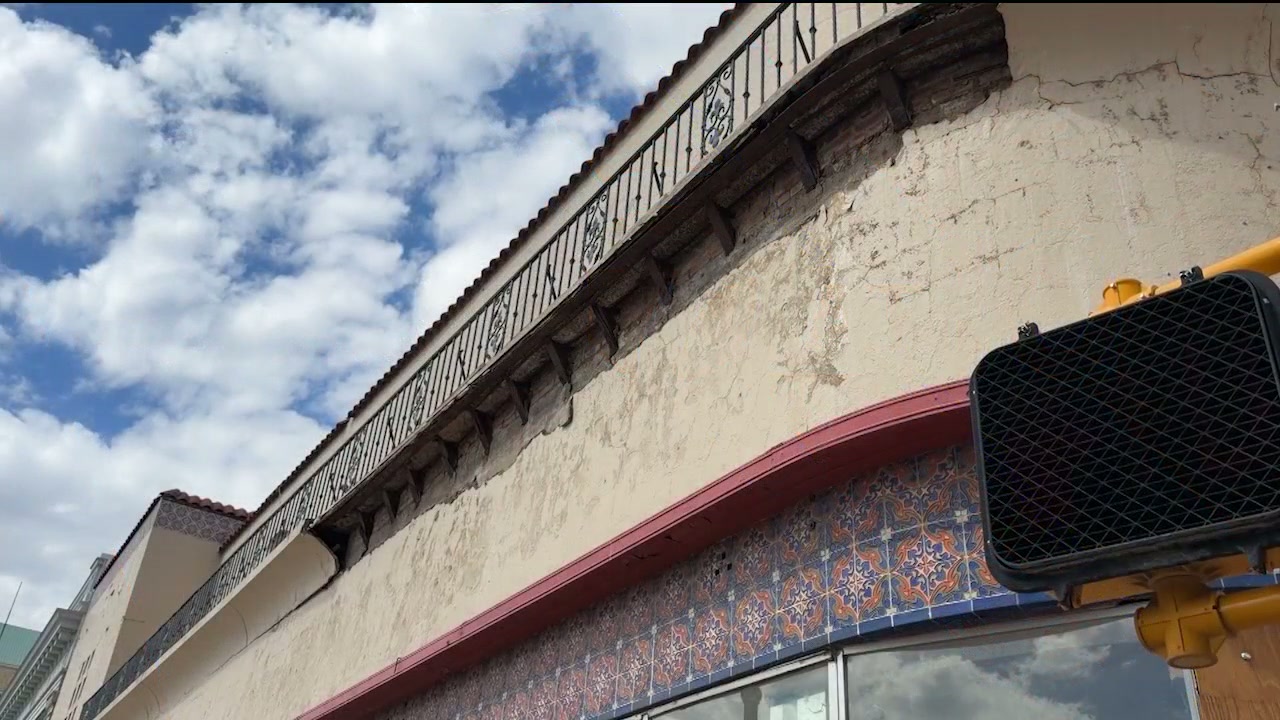 Parts of building facade fall