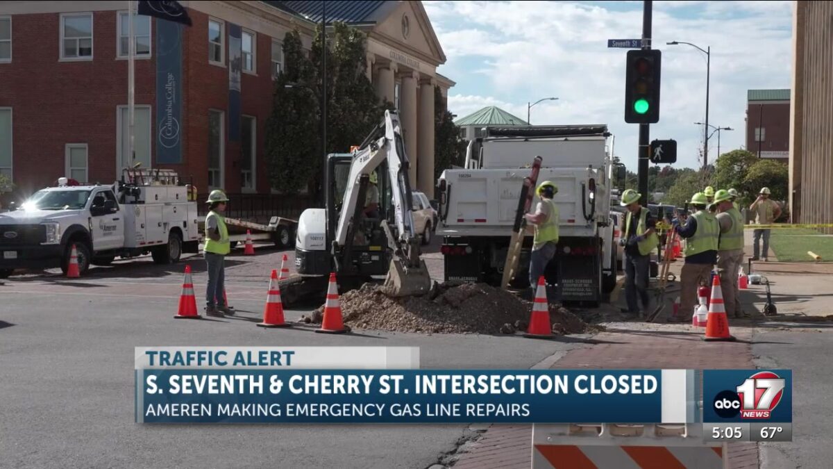 Emergency gas repairs close downtown Columbia intersection