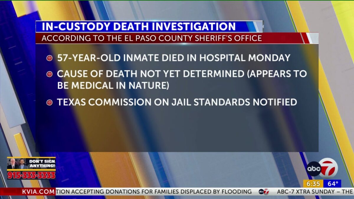 El Paso County jail inmate dies ‘while receiving care’ at hospital