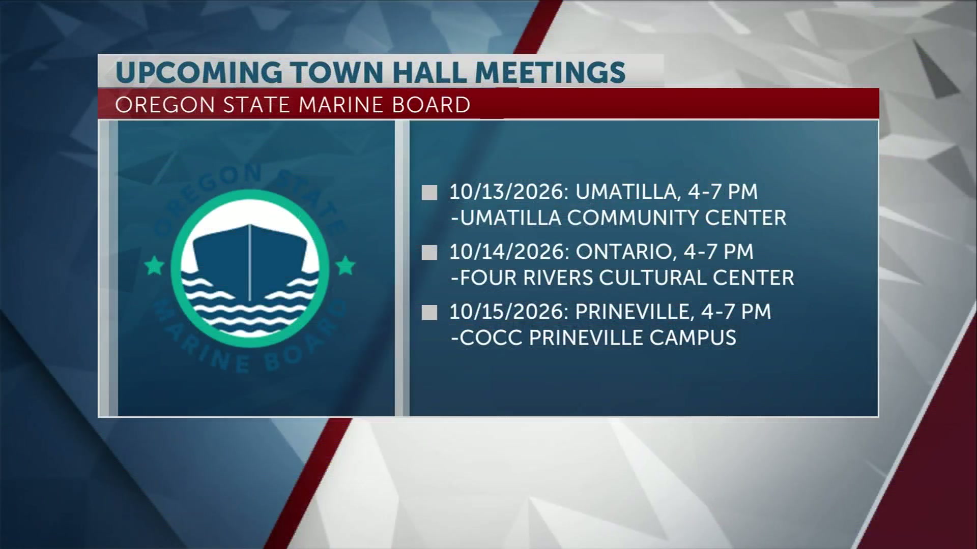 Oregon State Marine Board to hold town hall meetings