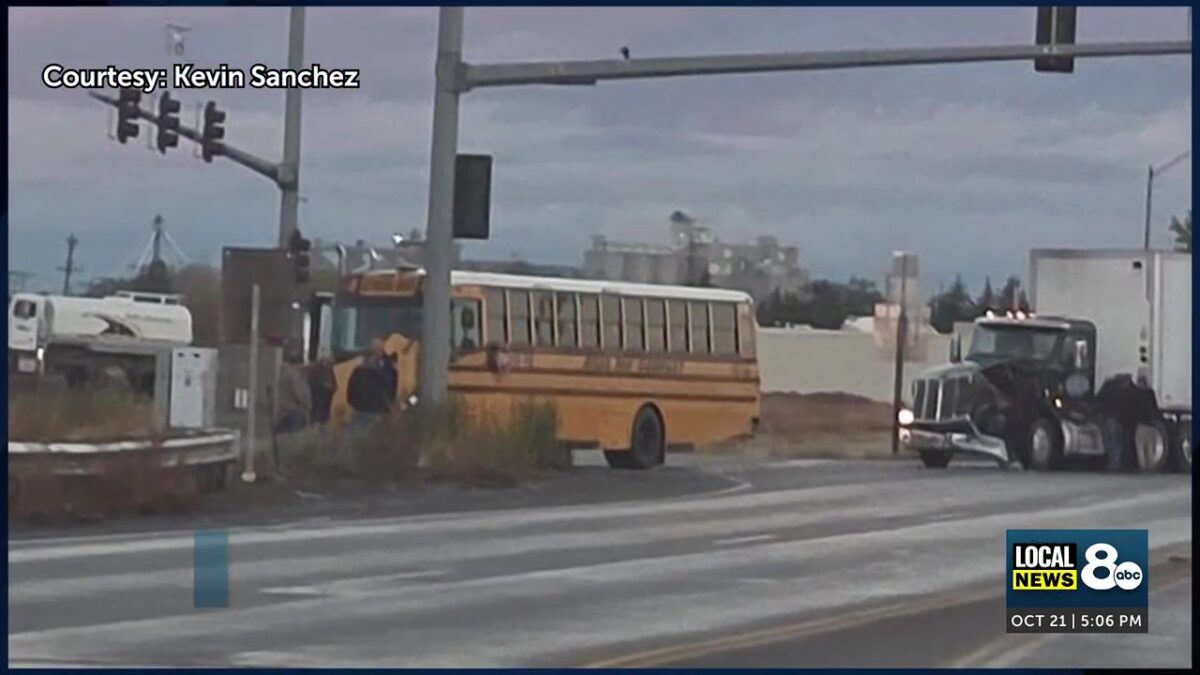 UPDATE: Semi-truck collides with empty school bus in Blackfoot